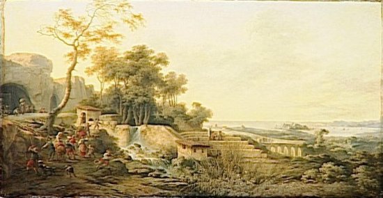 Paysage avec chute d'eau