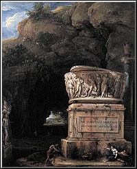 Personnages devant une tombe