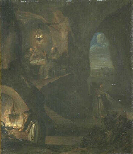 Moines dans une caverne